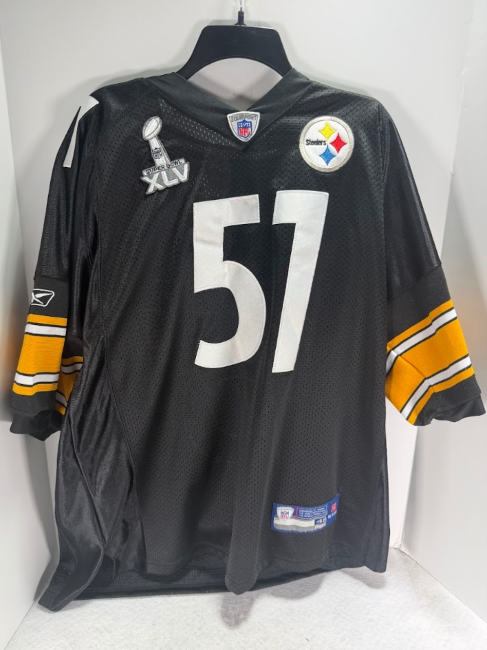 NFL Reebok Authentic James Farrior #51 Steelers Super Bowl XLV Jersey Size 48